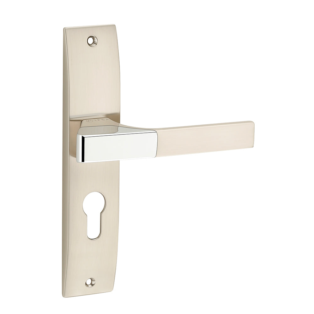 IPSA Ash Iris Handle Series on 8" Plate CYS Lockset with 60mm One Side Key and Knob - Matte Satin Nickel Finish CPS